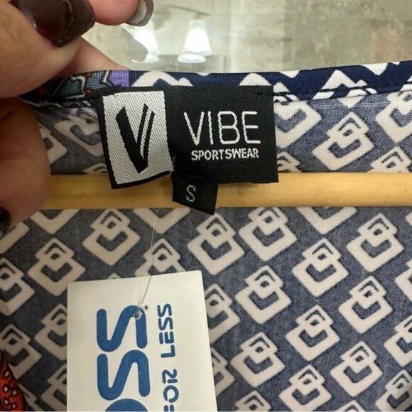 Vibe Sportwear Paisley Wide Leg Jumpsuit Blue Red Size Small NWT - Picture 12 of 13